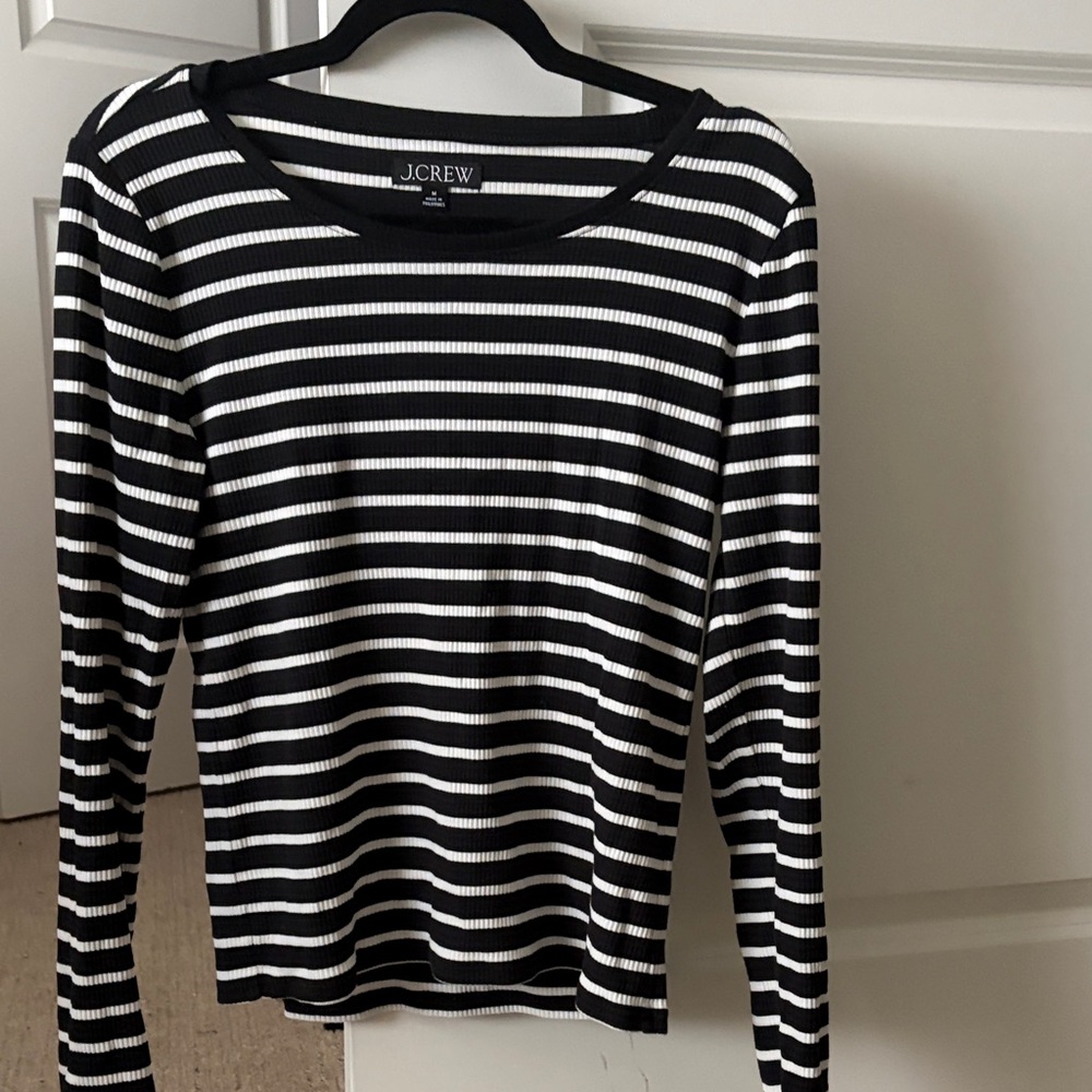J Crew long sleeve black and white striped top